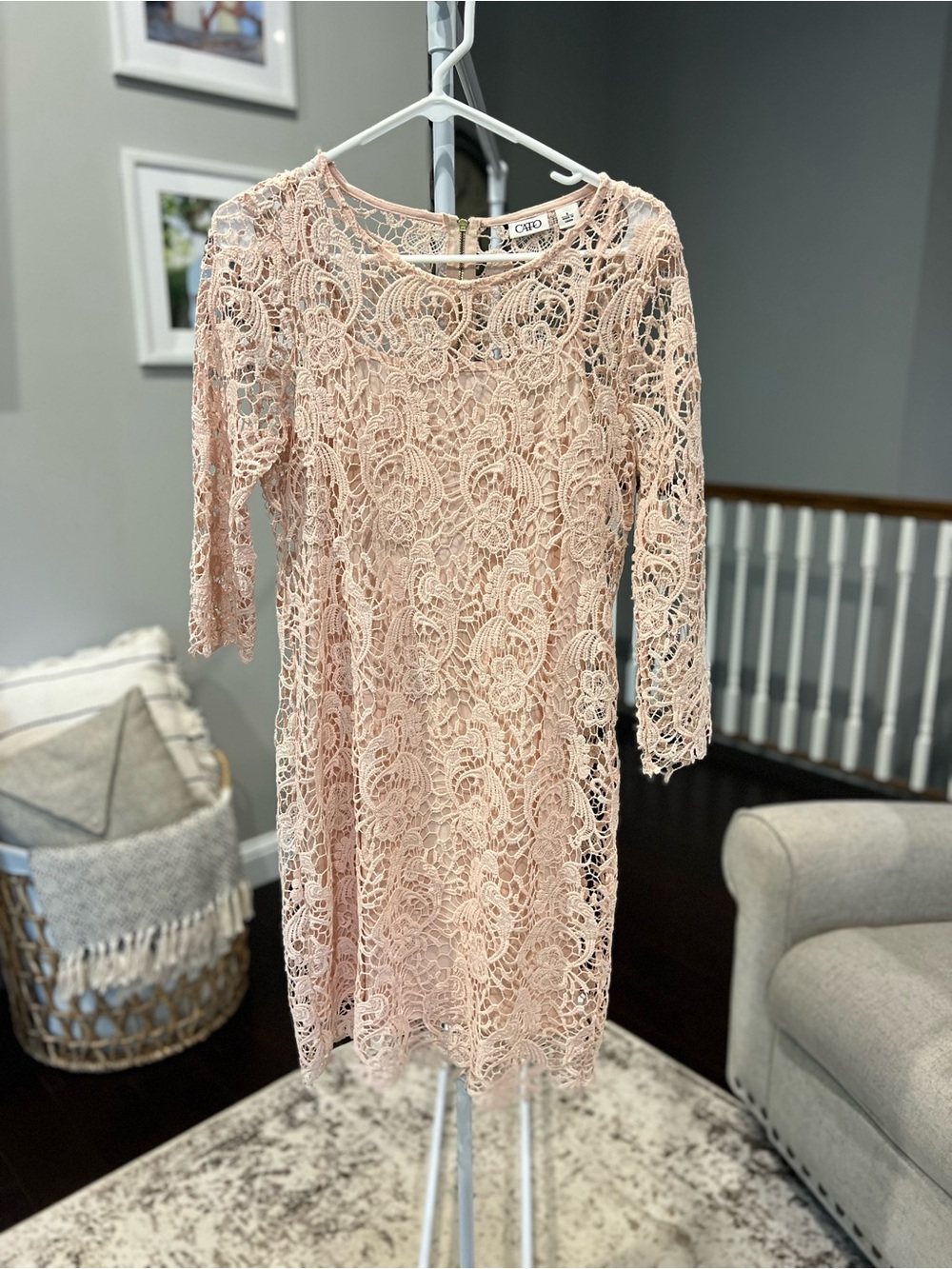 Cato Blush Lace Long Sleeve Sheath Dress- Size 6